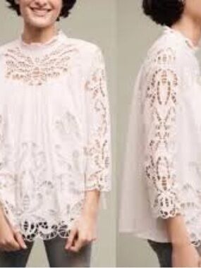 Harlyn by Anthropologie Lace Yoke Crochet Blouse - white
